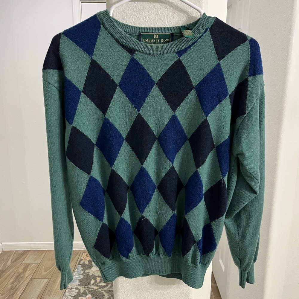 Green and Blue Argyle Men's Sweater